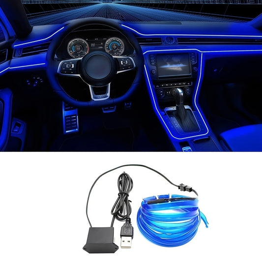 196.85inch Blue LED Car Interior Lighting Strip - Flexible USB-Powered EL Wire Rope Light with Neon Glow, 36V Safe Voltage, Fit for Cars, DIY Home Decor, Parties & Bedroom Atmosphere Decoration, Car Interior Lights, Party Lig