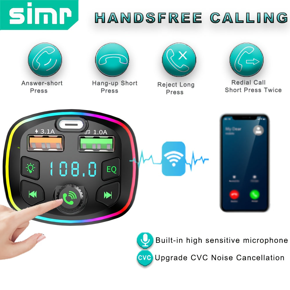 Hands-Free Car MP3 Player with USB PD Charging, Wireless FM Transmitter, Dual USB Ports, True 3.1A Power Delivery