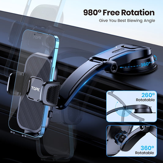 [TOPK Car Mount] TOPK D38-C Car Phone Holder Mount | Enhanced Adjustable Cell Phone Holder for Car Dashboard, Works with All Phones in Both Horizontal And Vertical Positions