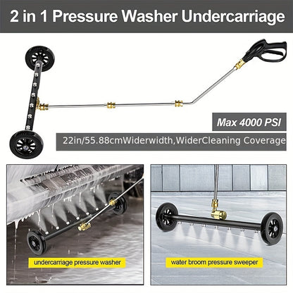 2-in-1 High-Pressure Washer with Water Broom, 22" Metal Base - 4000psi Electric Pressure Washing Machine Attachment with Quick Connect Pivot Coupler & 3 Extension Wands for Efficient Car & Surface Cleaning, Car Cleaning Tool|