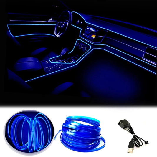 196.85inch Blue LED Car Interior Lighting Strip - Flexible USB-Powered EL Wire Rope Light with Neon Glow, 36V Safe Voltage, Fit for Cars, DIY Home Decor, Parties & Bedroom Atmosphere Decoration, Car Interior Lights, Party Lig