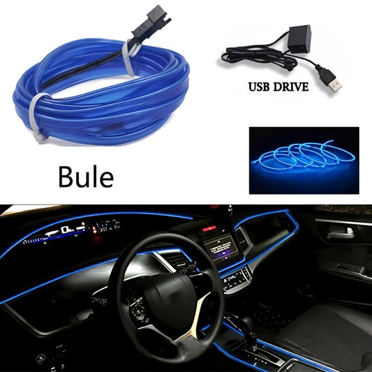 196.85inch Blue LED Car Interior Lighting Strip - Flexible USB-Powered EL Wire Rope Light with Neon Glow, 36V Safe Voltage, Fit for Cars, DIY Home Decor, Parties & Bedroom Atmosphere Decoration, Car Interior Lights, Party Lig