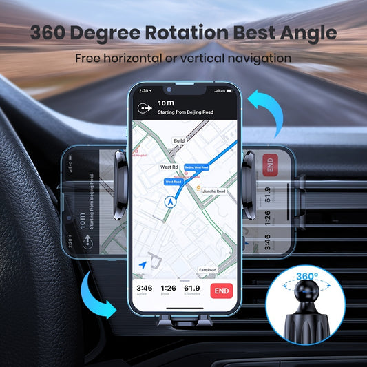 TOPK Car Phone Holder Mount, Car Mount with Hook Clip for Car Air Vent 360° Rotation Phone Mount Compatible with Iphone Android Cell Phone