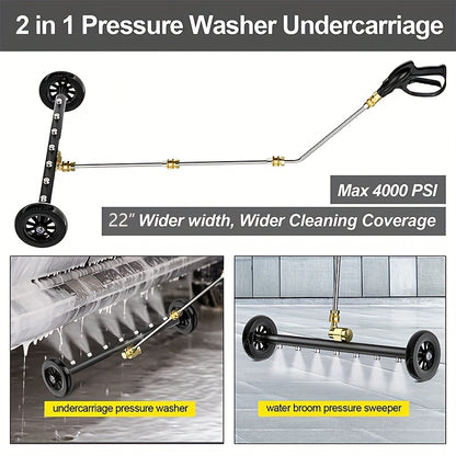2-in-1 High-Pressure Washer with Water Broom, 22" Metal Base - 4000psi Electric Pressure Washing Machine Attachment with Quick Connect Pivot Coupler & 3 Extension Wands for Efficient Car & Surface Cleaning, Car Cleaning Tool|
