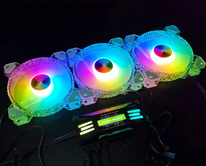 COOLMOON 5V/3Pin ARGB 4Pin Fan PWM HUB 1To8 Music Rhythm Temperature Controller Aura Sync Cooling Fan Remote Control Chassis Hub