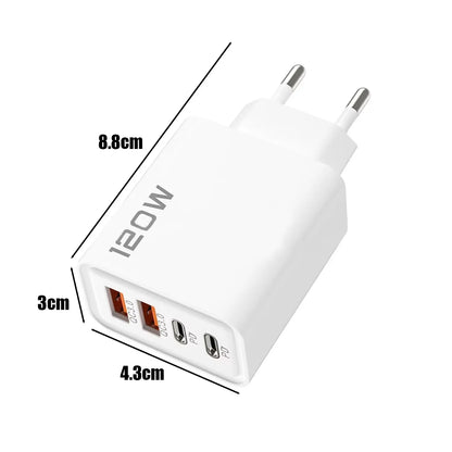 120W Total Fast Charging Quick Charger PD USB Type-C Wall Adapter for iPhone 16/15/14 Xiaomi Huawei Redmi Oneplus Phone Charger