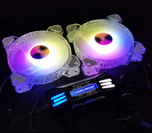 COOLMOON 5V/3Pin ARGB 4Pin Fan PWM HUB 1To8 Music Rhythm Temperature Controller Aura Sync Cooling Fan Remote Control Chassis Hub