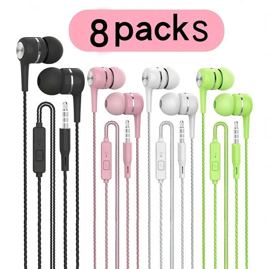 1-8pcs 3.5mm Wired Headphones In Ear Wired Earphones with Microphone Bass HiFi Stereo Earbuds Sports In-line Control For Phones