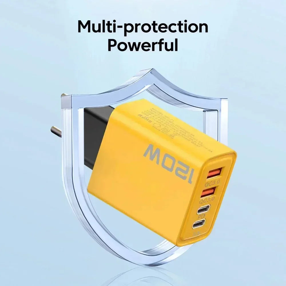 120W Total Fast Charging Quick Charger PD USB Type-C Wall Adapter for iPhone 16/15/14 Xiaomi Huawei Redmi Oneplus Phone Charger