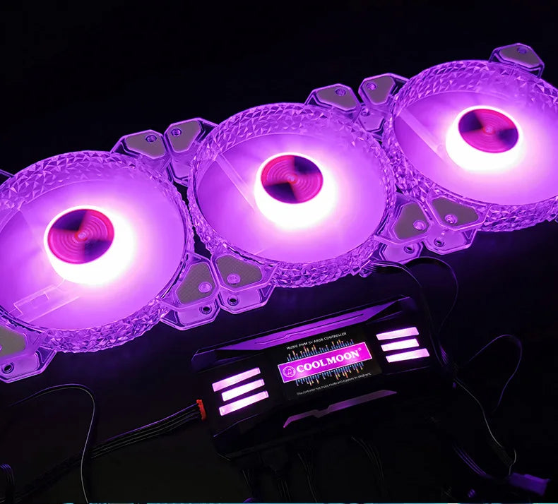 COOLMOON 5V/3Pin ARGB 4Pin Fan PWM HUB 1To8 Music Rhythm Temperature Controller Aura Sync Cooling Fan Remote Control Chassis Hub