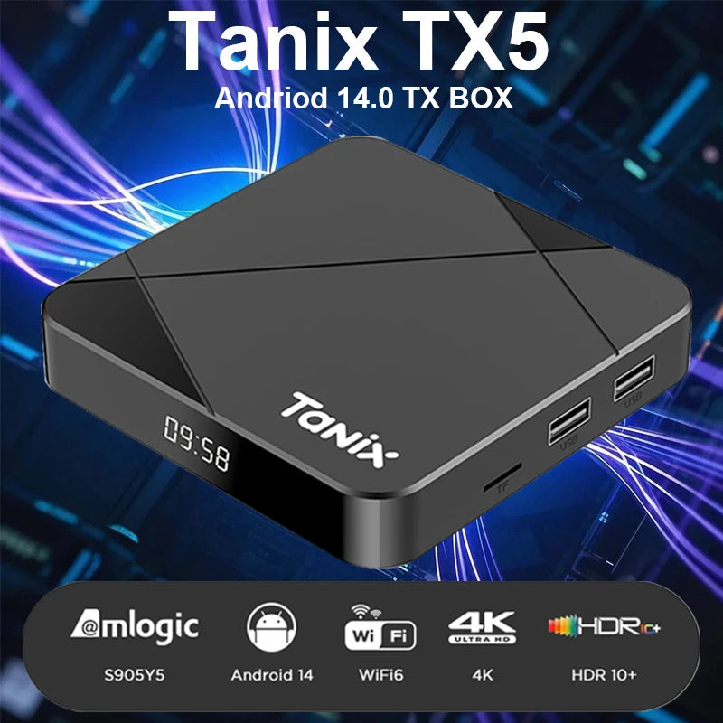 Tanix TX5 Android 14 Amlogic S905Y5 TV Box 4G 32G/64G 2.4G&5G Dual Wifi 4K Smart STB AV1 3D BT Streaming Media Player