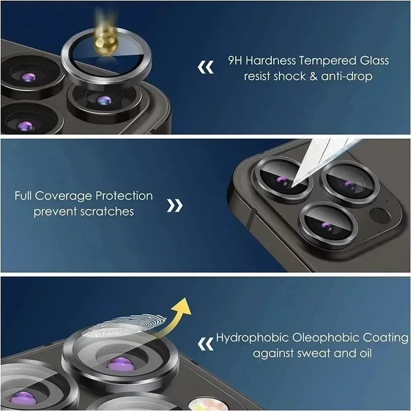 3-2pcs Metal Ring Camera Lens Protector for iPhone 12/13/14/15 pro Max 13 Mini 15 pro Max - Glass Lens Protection