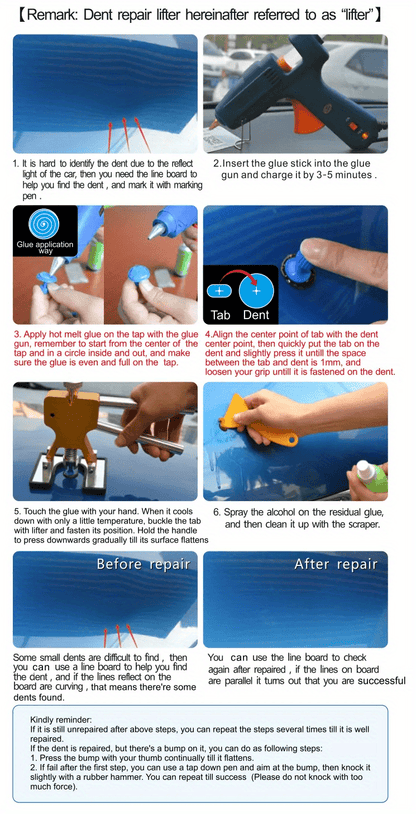 Car Dent Repair Tools Paintless Body Dent Repair Kit Car Dent Puller Tabs Removal Body Damage Fix Tool with Mats Minor Dent Removal