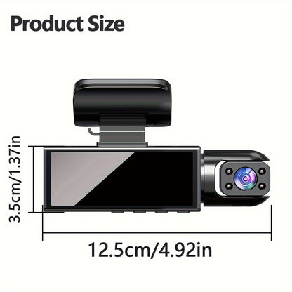 Front and Inside Dash Camera, 3.16-inch Dash Cam 1080P, G-Sensor HD Night Vision Loop Recording Wide Angle Car DVR (Blue Light-Sensitive Diode Position Random) (SD Card Not Included)