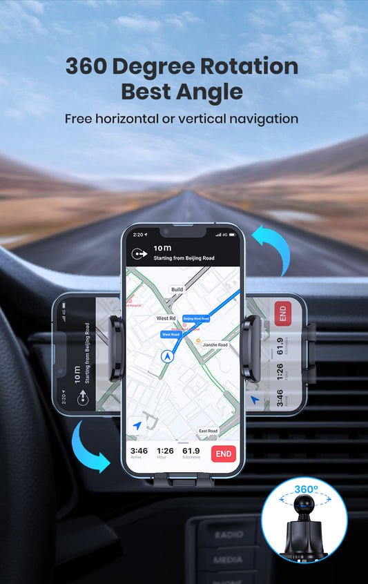 TOPK Car Phone Holder Mount, Car Mount with Hook Clip for Car Air Vent 360° Rotation Phone Mount Compatible with Iphone Android Cell Phone