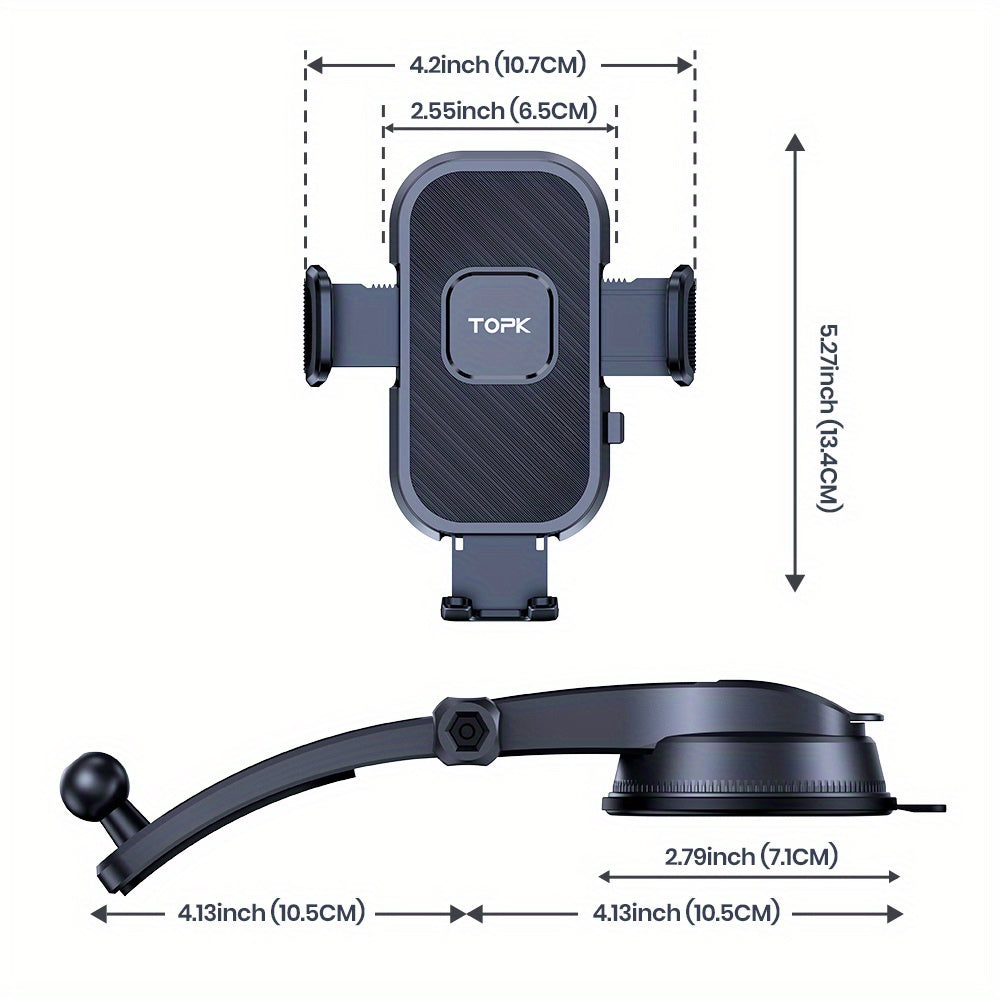 [TOPK Car Mount] TOPK D38-C Car Phone Holder Mount | Enhanced Adjustable Cell Phone Holder for Car Dashboard, Works with All Phones in Both Horizontal And Vertical Positions