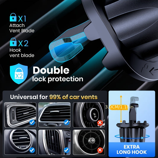 TOPK Car Phone Holder Mount, Car Mount with Hook Clip for Car Air Vent 360° Rotation Phone Mount Compatible with Iphone Android Cell Phone