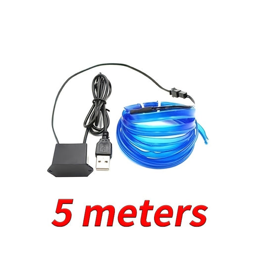 196.85inch Blue LED Car Interior Lighting Strip - Flexible USB-Powered EL Wire Rope Light with Neon Glow, 36V Safe Voltage, Fit for Cars, DIY Home Decor, Parties & Bedroom Atmosphere Decoration, Car Interior Lights, Party Lig