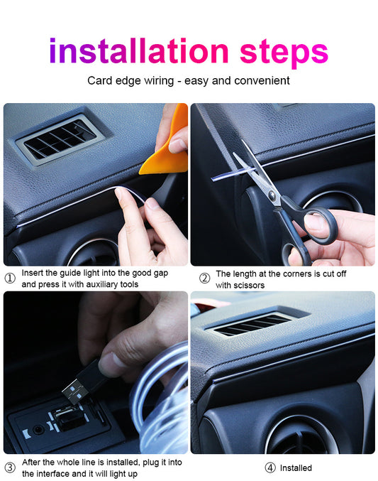 196.85inch Blue LED Car Interior Lighting Strip - Flexible USB-Powered EL Wire Rope Light with Neon Glow, 36V Safe Voltage, Fit for Cars, DIY Home Decor, Parties & Bedroom Atmosphere Decoration, Car Interior Lights, Party Lig