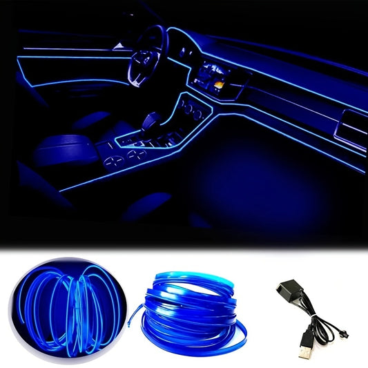 196.85inch Blue LED Car Interior Lighting Strip - Flexible USB-Powered EL Wire Rope Light with Neon Glow, 36V Safe Voltage, Fit for Cars, DIY Home Decor, Parties & Bedroom Atmosphere Decoration, Car Interior Lights, Party Lig