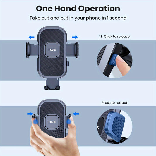 [TOPK Car Mount] TOPK D38-C Car Phone Holder Mount | Enhanced Adjustable Cell Phone Holder for Car Dashboard, Works with All Phones in Both Horizontal And Vertical Positions