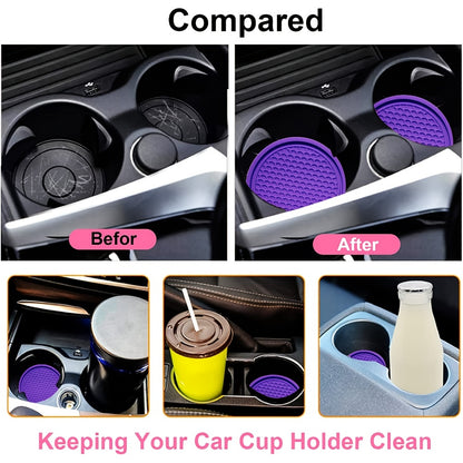 ZukMi Car Cup Coaster, 4pcs Universal Non-Slip Cup Holders Embedded in Ornaments Coaster, Car Interior Accessories,Universal Fit Auto Cup Holders Accessories for Women and for Man